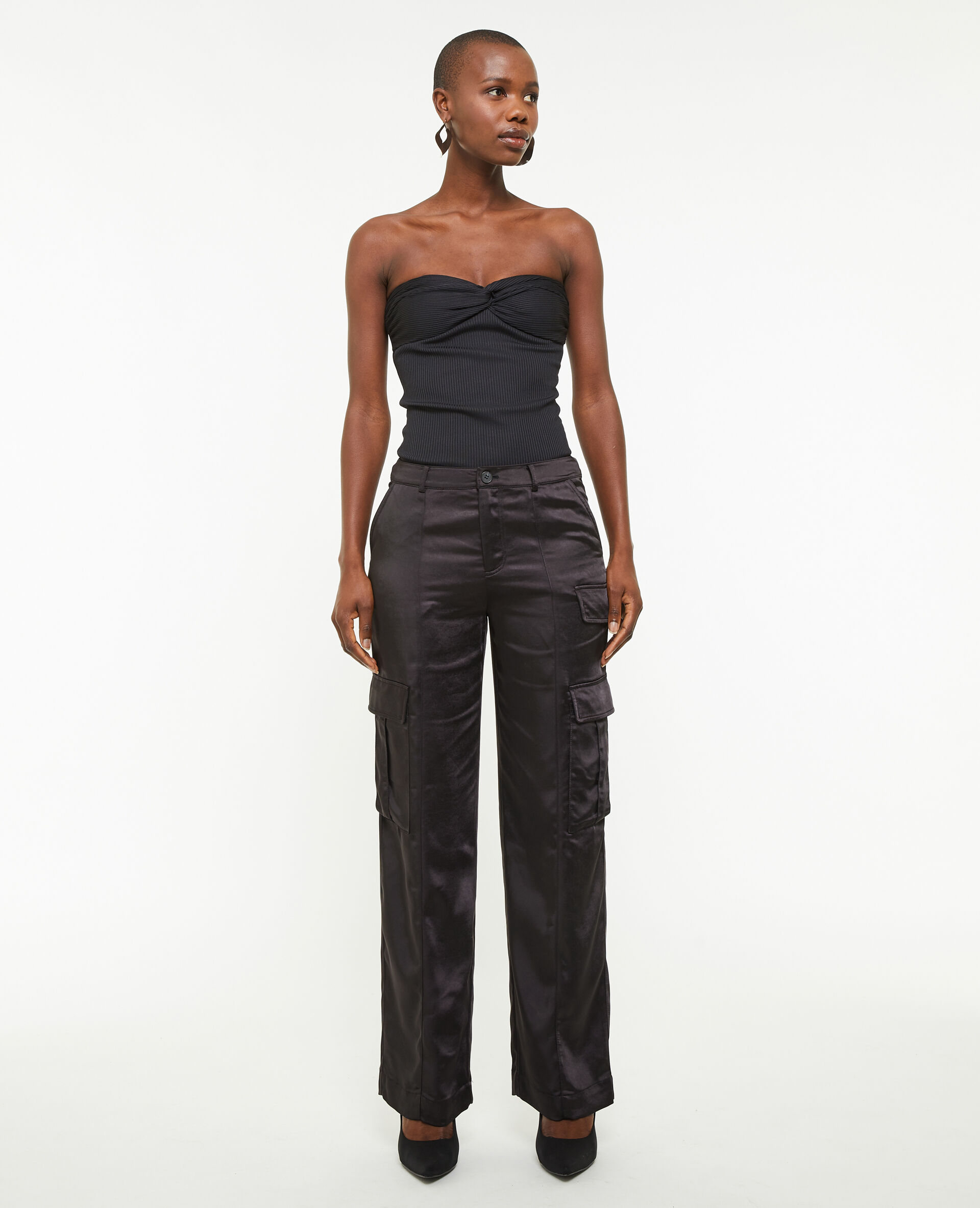 Pantalon cargo en satin - Noir