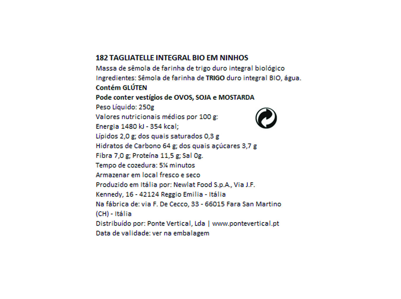 TAGLIATELLE DELVERDE NIDO INTEGRAL BIO 250G