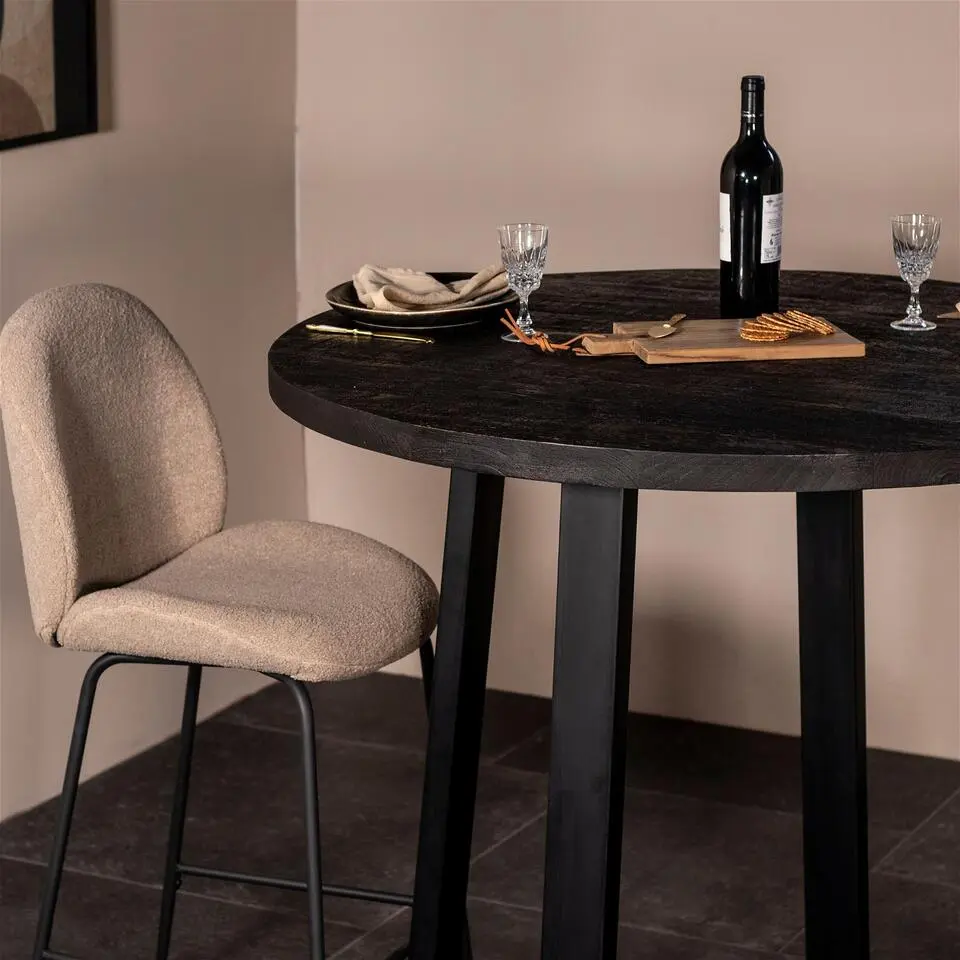 Bartafel Rond - Zwart Mangohout - 110x110x90cm - Lowie