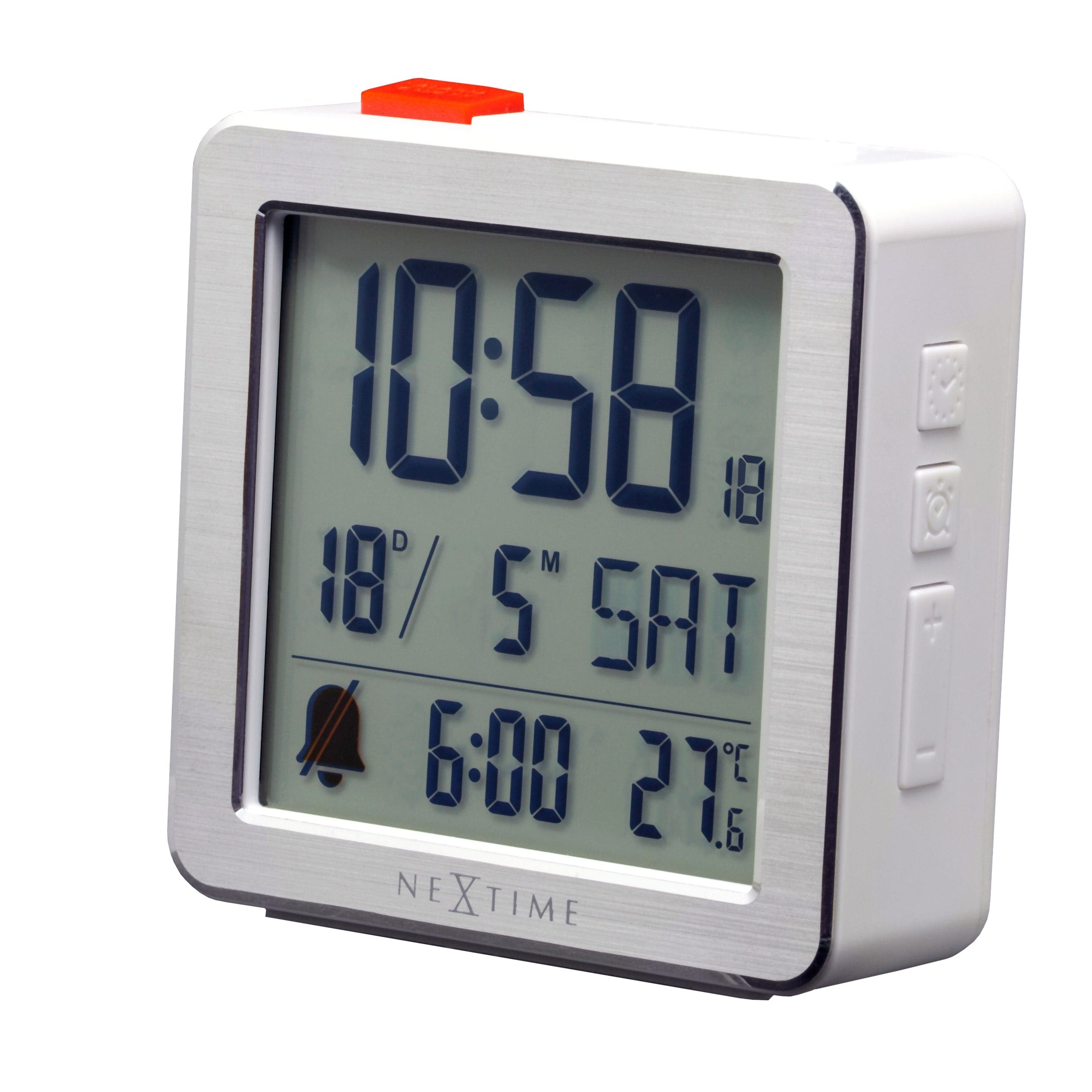 NeXtime - Digitale Tafelwekker 6x6,4x2,1 cm - RCC - temperatuur - Wit