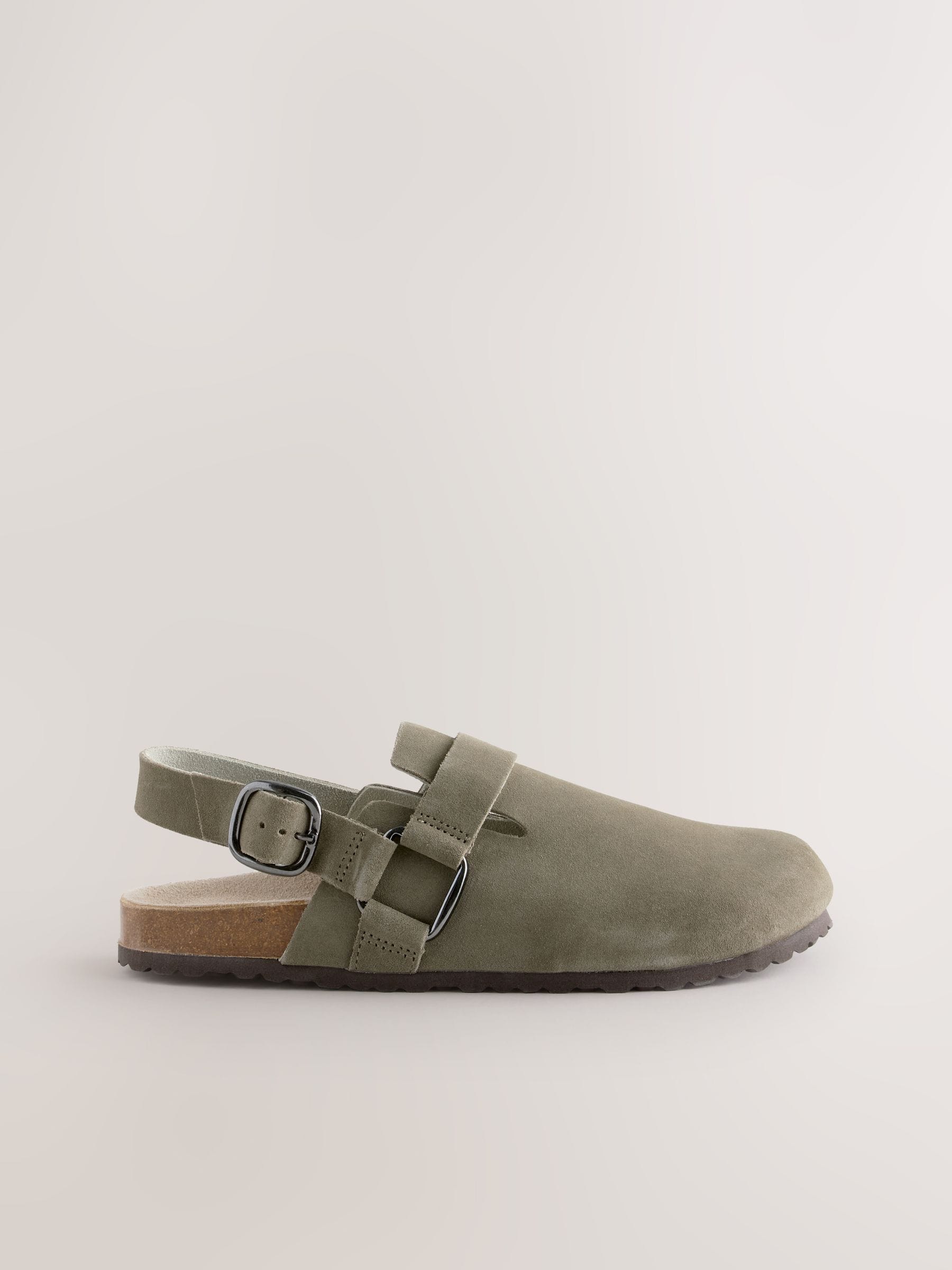 Kakigroen - Leren slingback klompen met voetbed