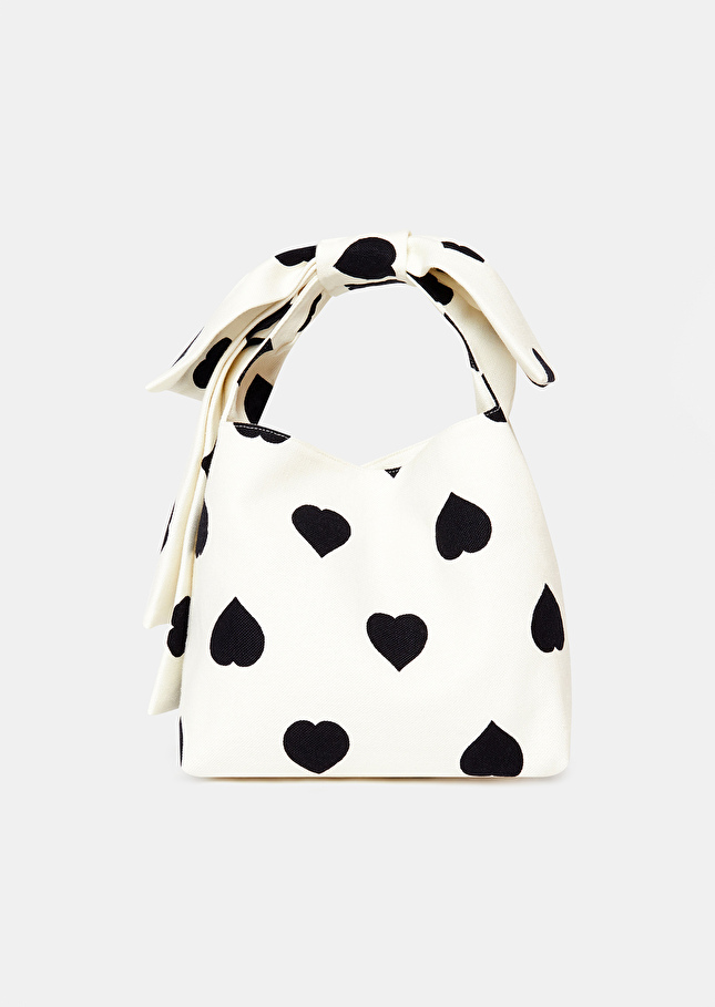 Sac Sallyécru à motif coeur noir