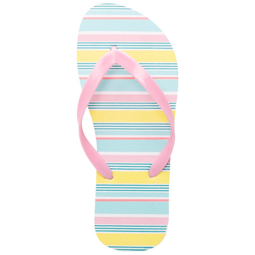 Tongs à rayures multicolores et bride rose - Multicolore