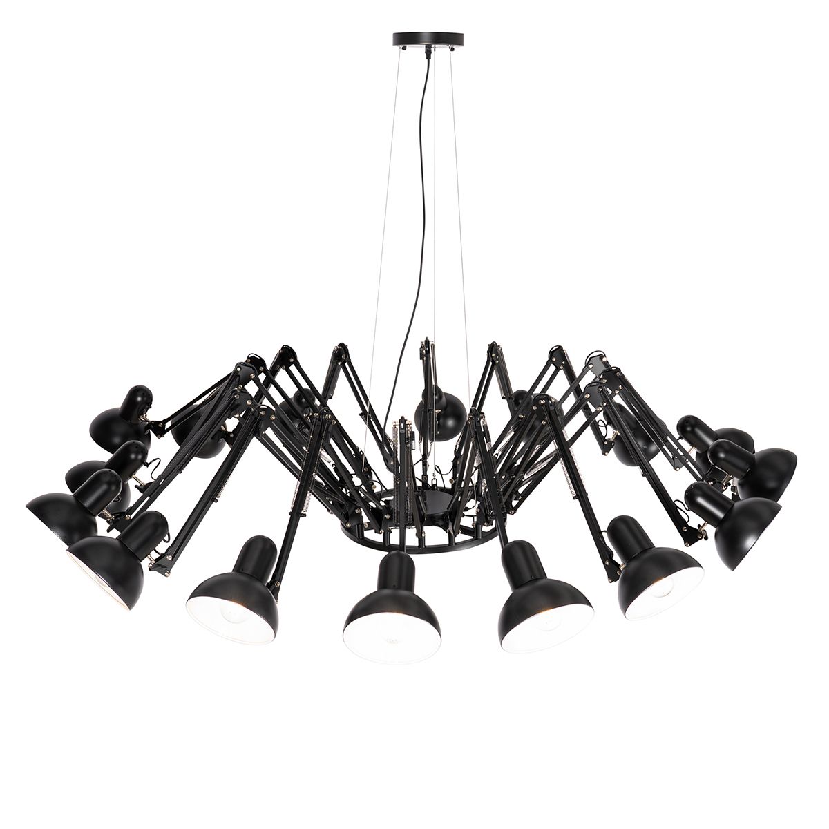 Industriële hanglamp zwart 16-lichts verstelbaar - Hobby Spinne