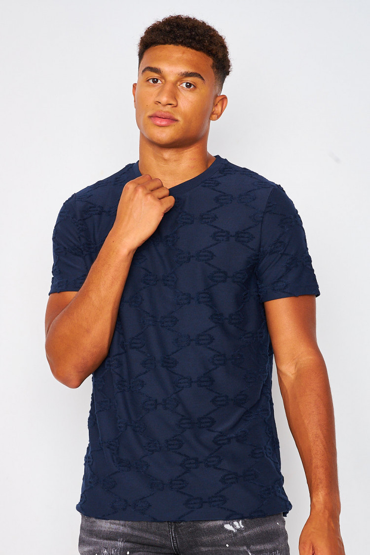 T-shirt bleu marine imprimé BB en relief