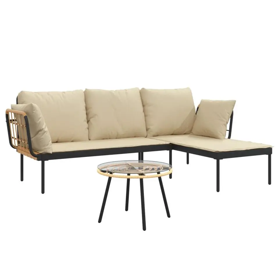 vidaXL - Loungeset - Antraciet - Poly rattan - 3 stuks - Met kussens