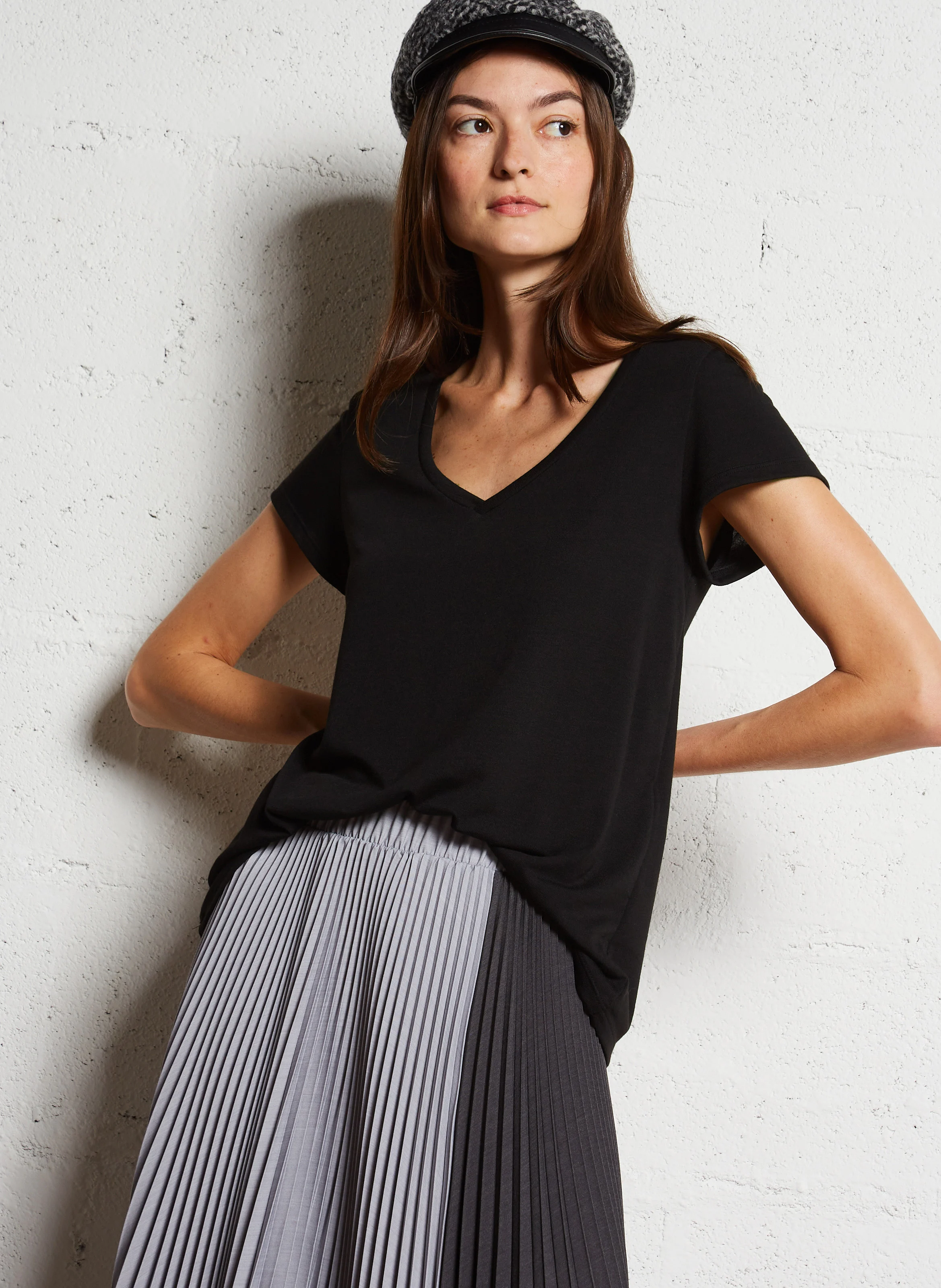 Tee-shirt col V droit | Noir