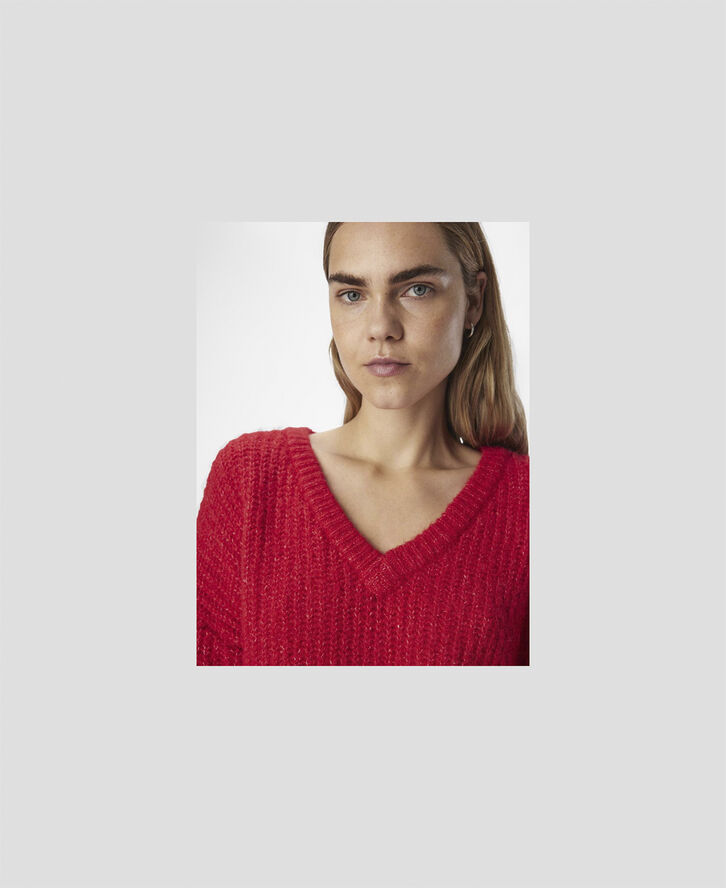 Object OBJMILU LS LO V-NECK KNIT E AU 24 Flame scarlet