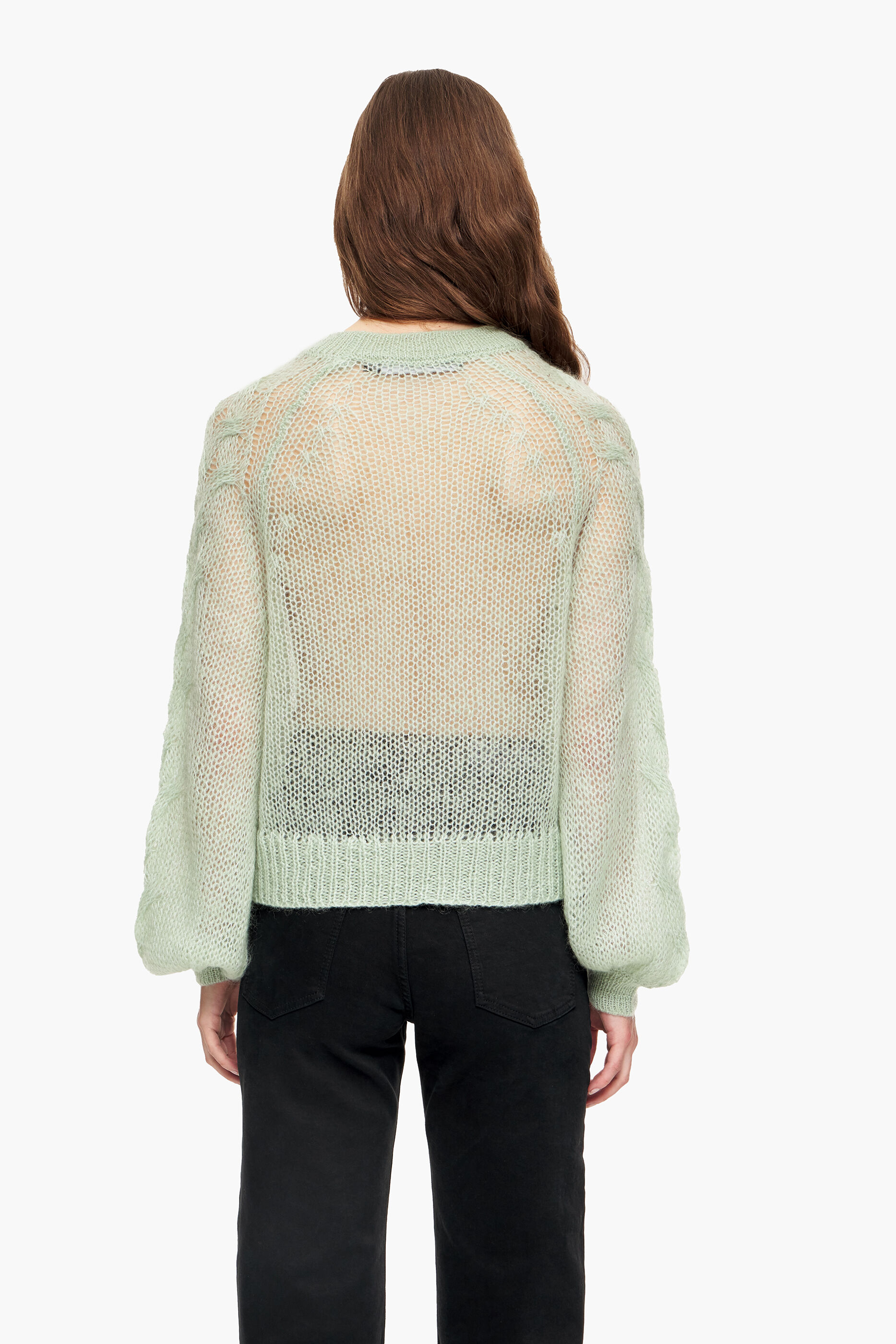 jersey de mohair vazado verde menta