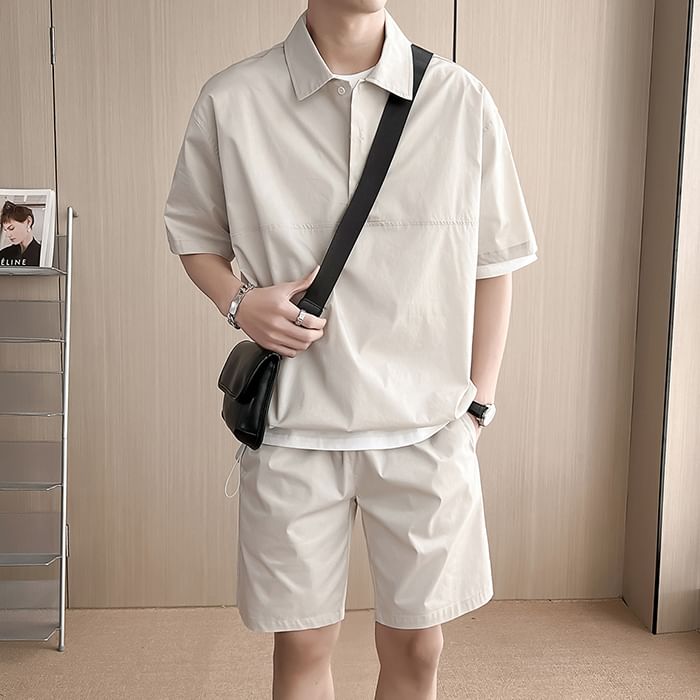 Orungeetun - Set: effen poloshirt met korte mouwen + shorts met gemiddelde taille