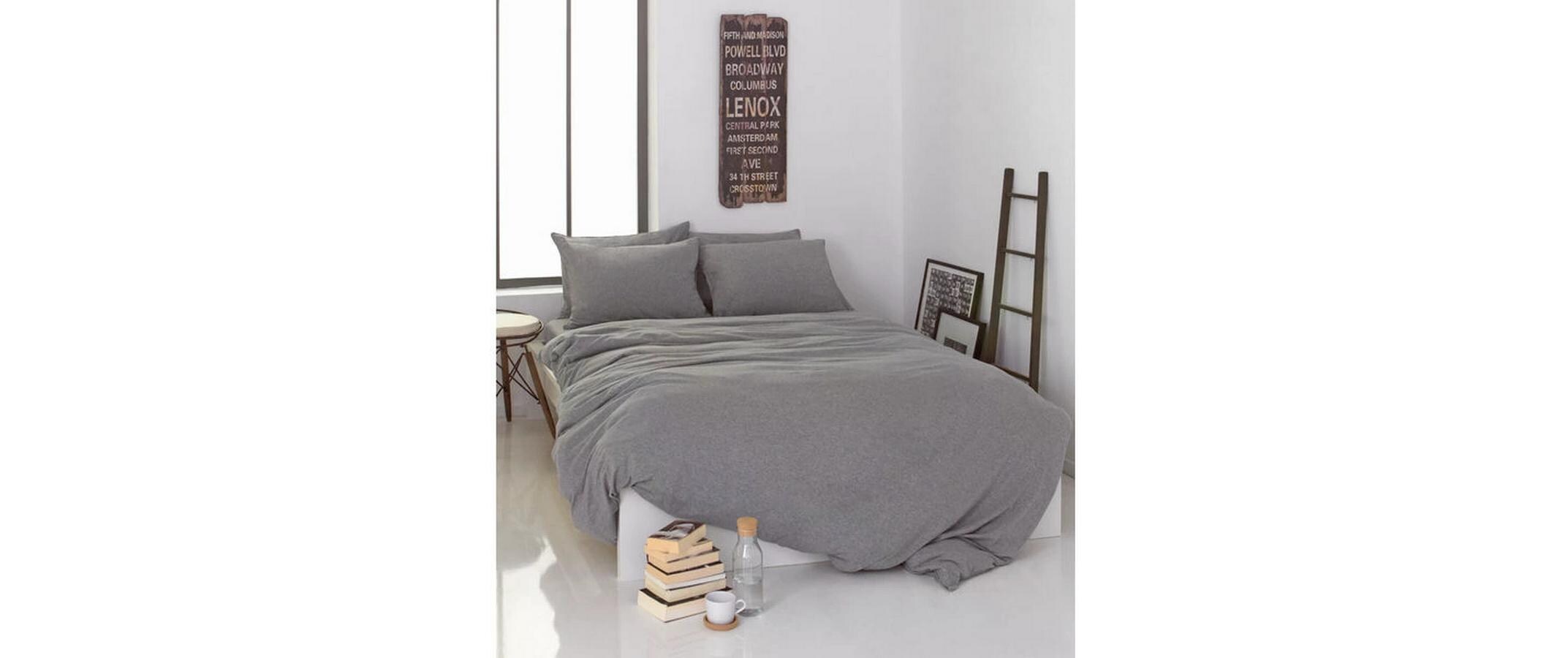Bettwäschegarnitur Jersey 160 x 210 cm + 65 x 100 cm, GrauBettwäsche-Set