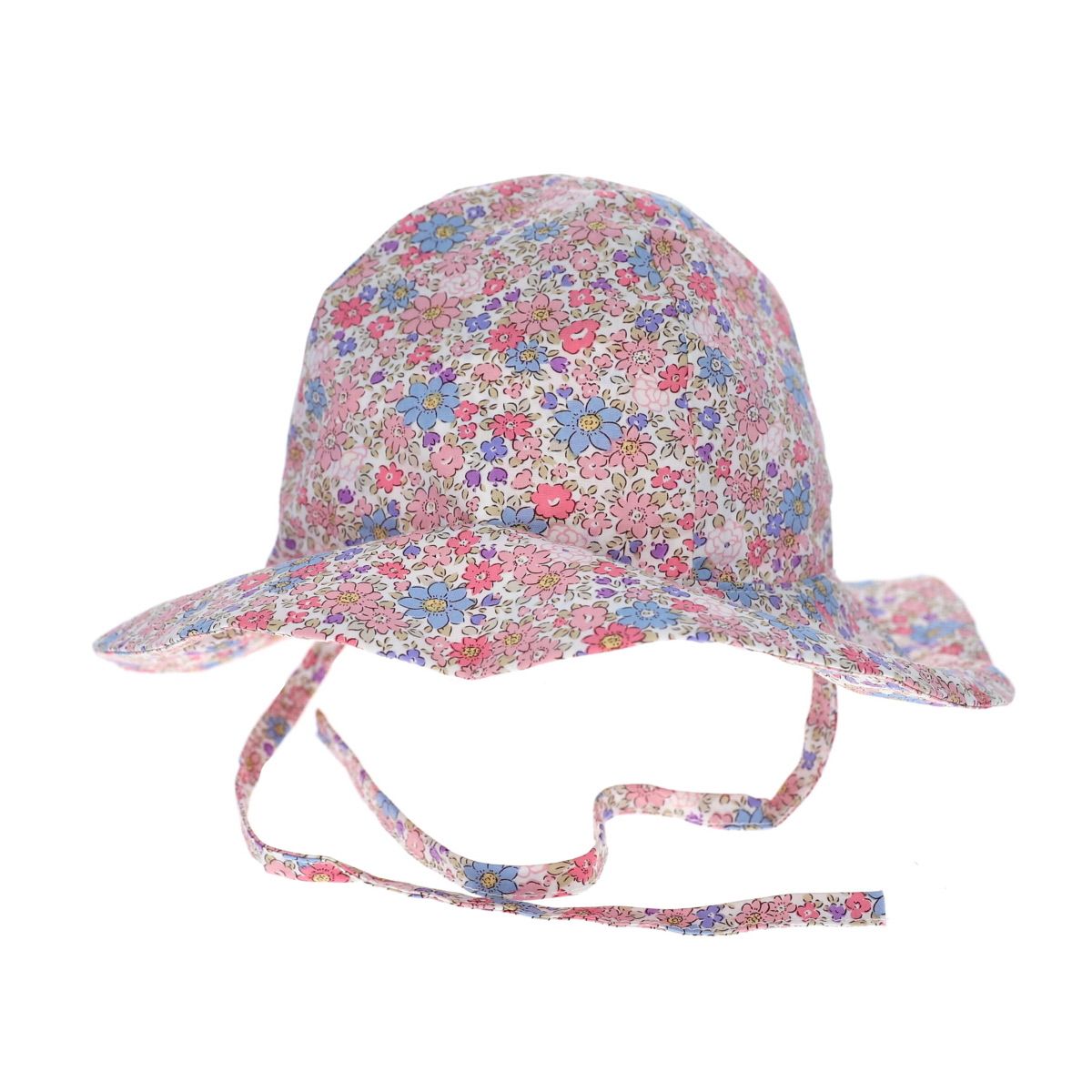 Chapeau de soleil fleuri bleu et rose