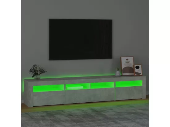 Meuble TV avec lumières LED Gris béton 210x35x40 cm