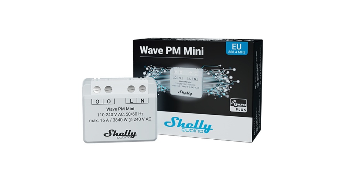 ShellyQubino Wave PM Mini relais  (Lichtgrijs/wit, 1-kanaals, Z-Wave)
