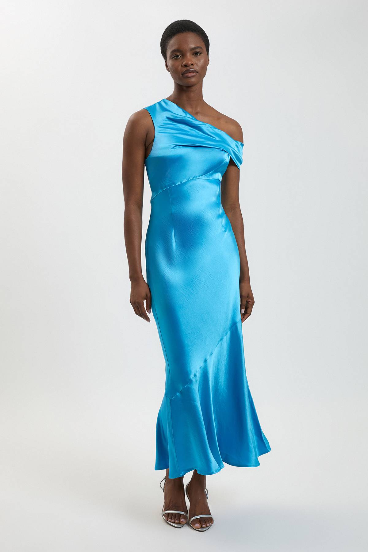KarenMillen Robe Longue En Viscose Satinée À Épaule Asymétrique