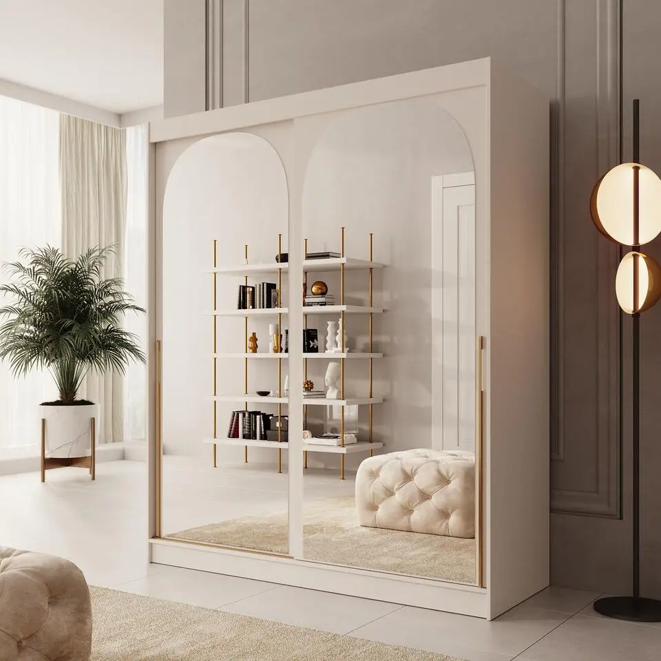 Meubella - Moniq - Kledingkast met 2 schuifdeuren - Beige - 180x65x215 cm