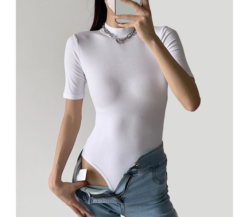 Hollahop - Bodytop met korte mouwen en mockneck, effen