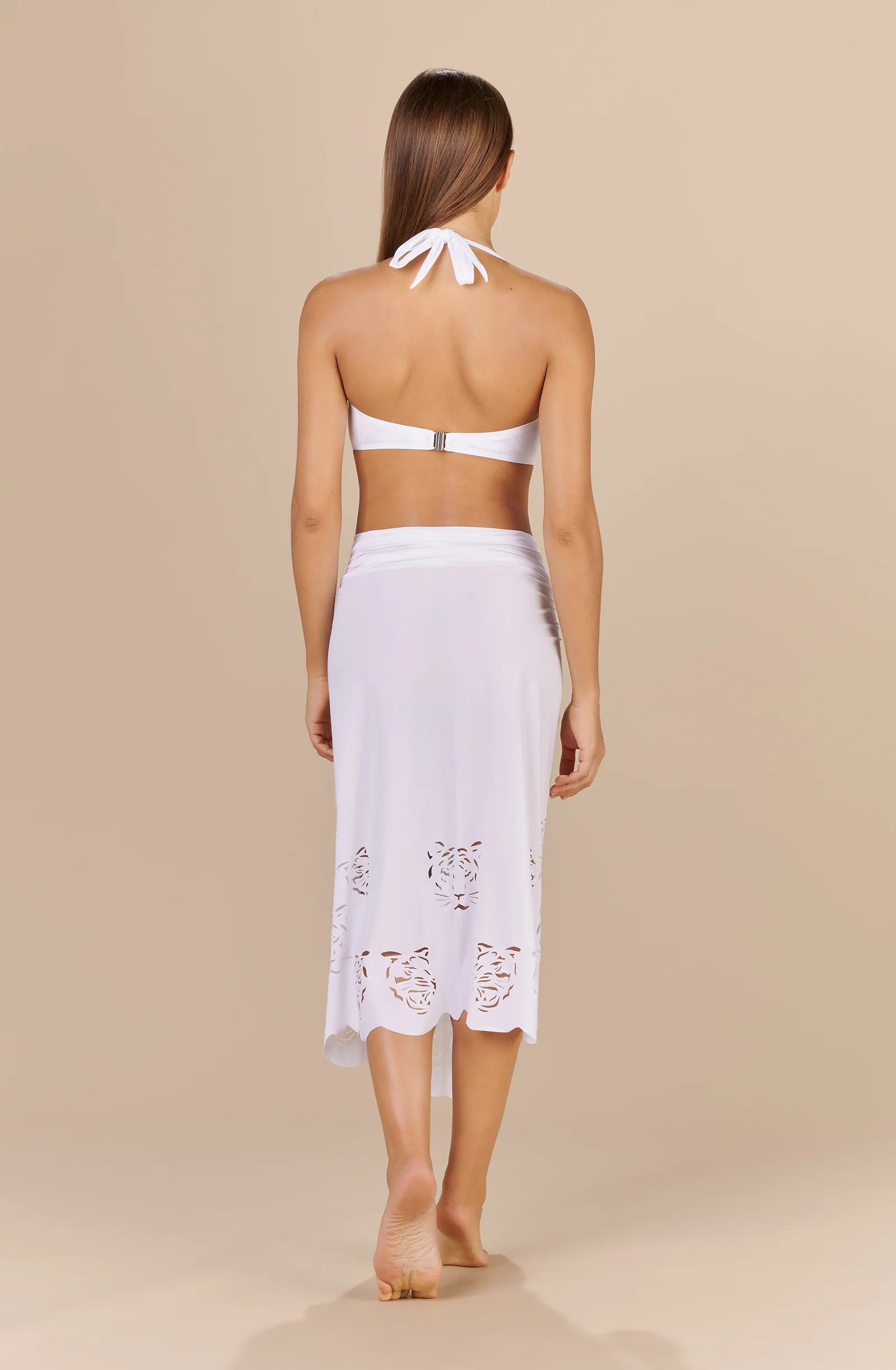 tigris Long paréo blanc à motif tigre Blanc