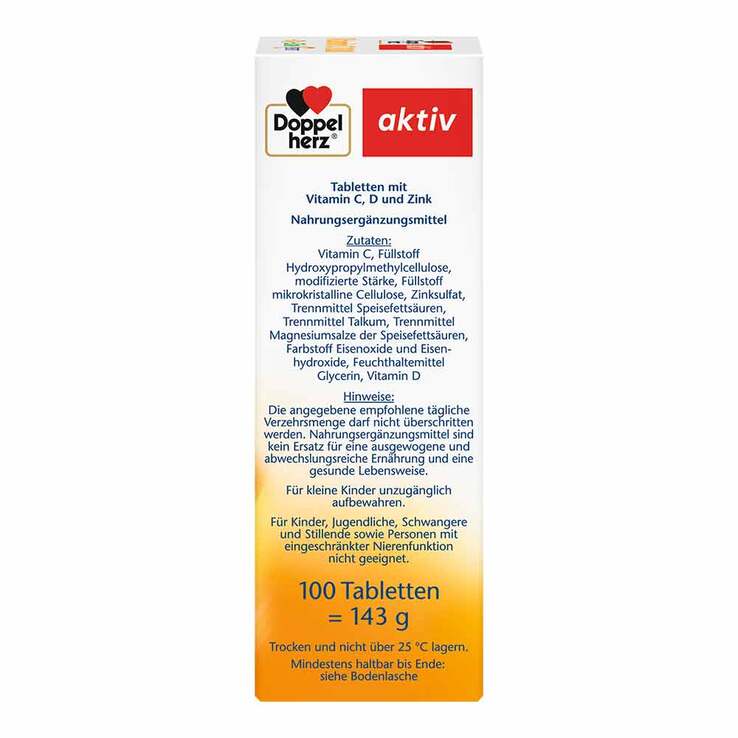 Doppelherz Vitamin C 1000 + D3 + Zink Depot Tabletten, 100 St