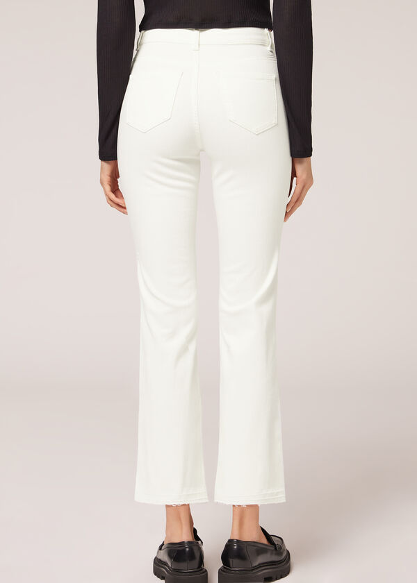 Calça jeans cropped flare