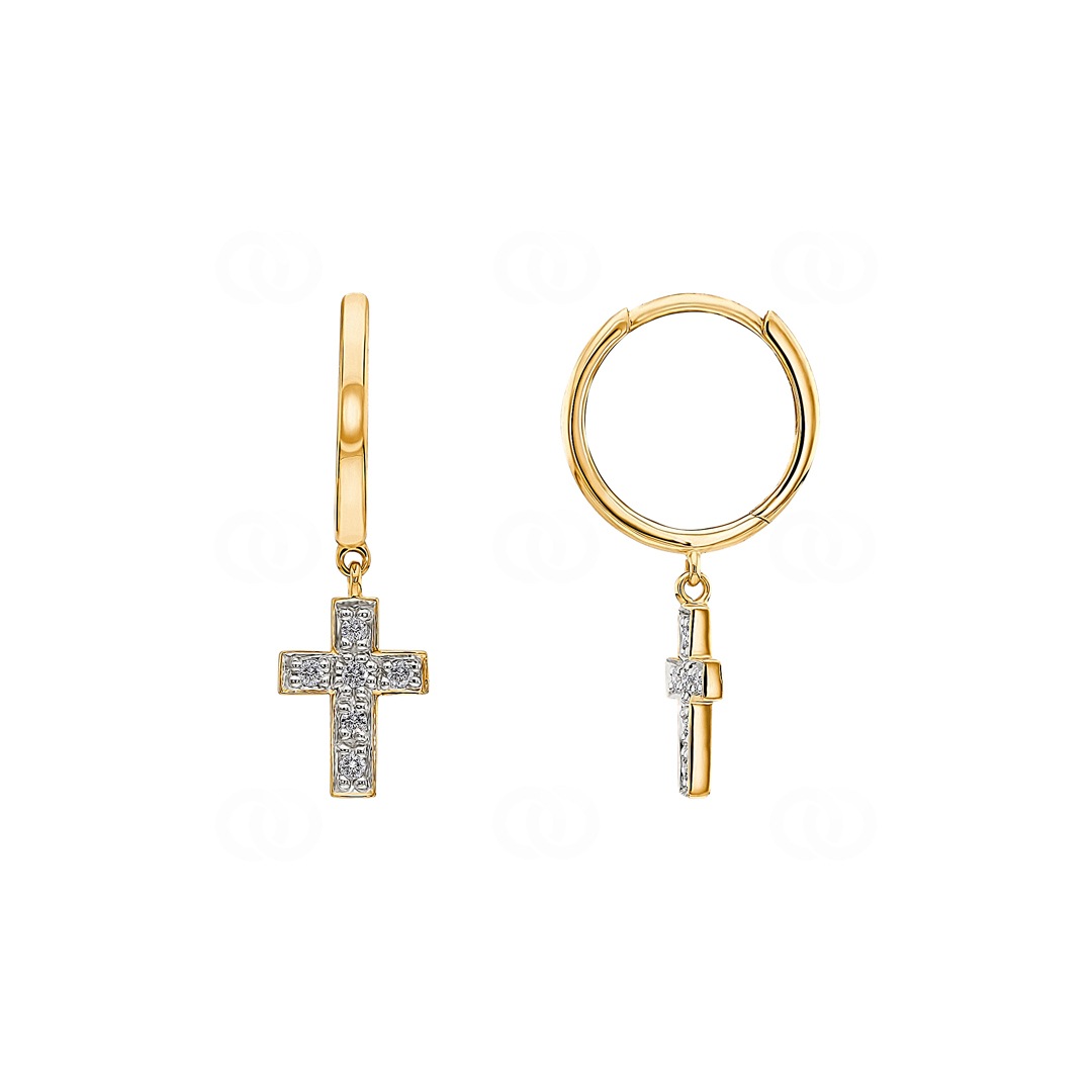 Kreolen 750/18 K Gelbgold Kreuz mit Diamanten 0.12 ct H/si