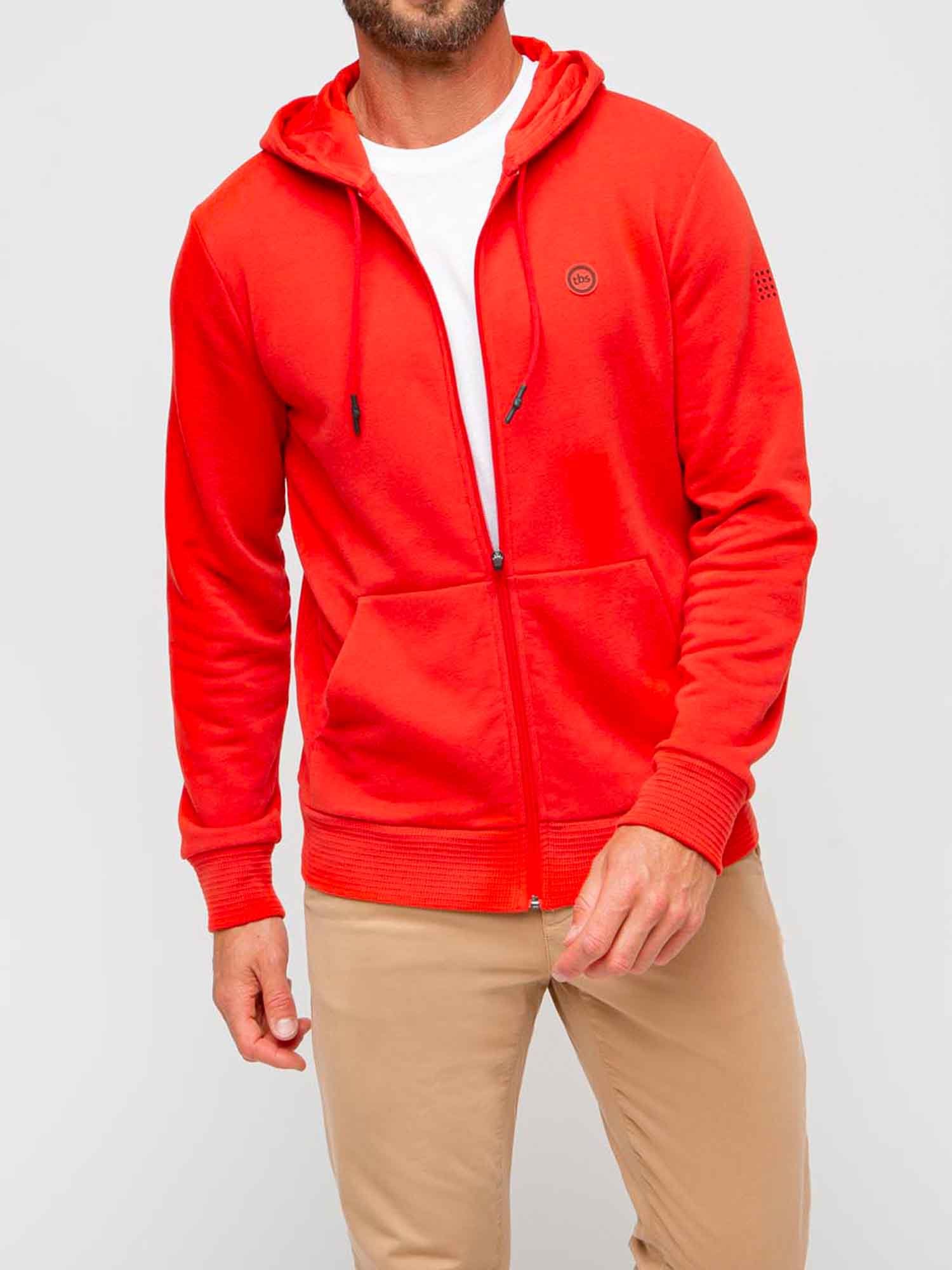 Sweat Homme A Capuche Matières Recyclées Rouge