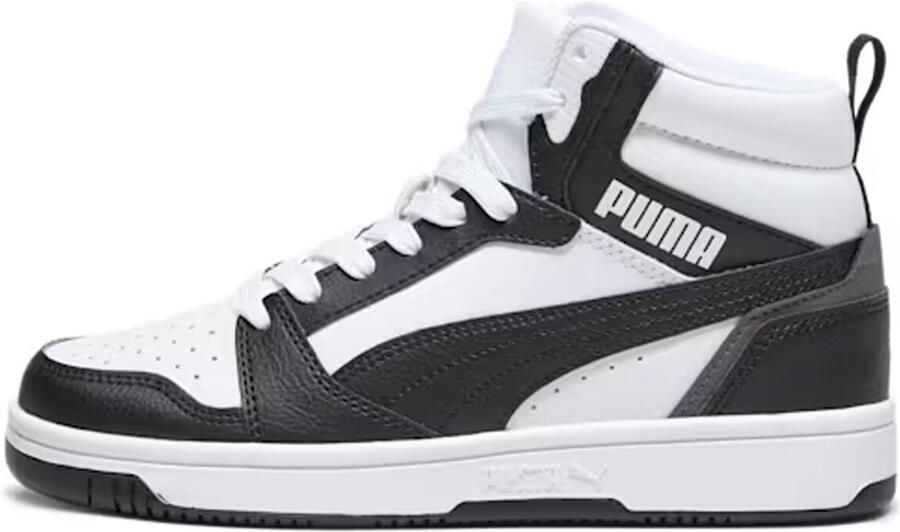 Puma Rebound V6 Mid Jr White Black shadow Gray (gs) Fashion sneakers Schoenen weiß maat: 37.5 beschikbare maaten:37.5 38.5 39