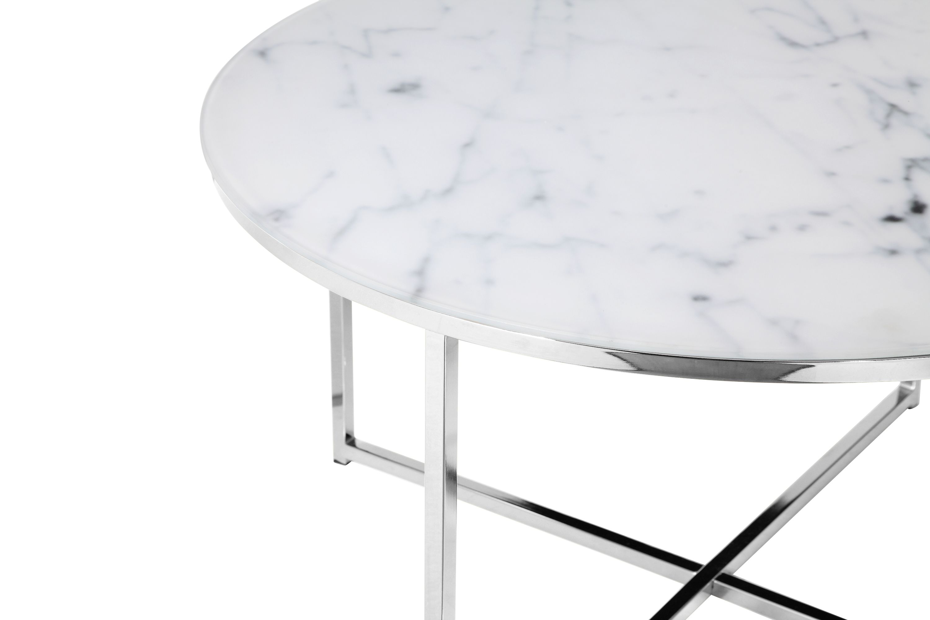 Couchtisch Ø80cm Marmor Optik Glastisch Sofatisch Beistelltisch Wohnzimmer Tisch