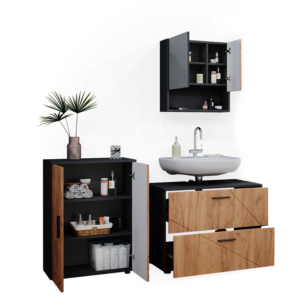 Vicco Badmöbelset Unterschrank Spiegelschrank Badschrank Irma Anthrazit Eiche Badmöbel