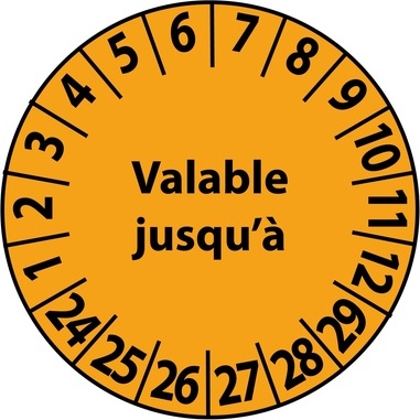 Pastilles Calendrier adhésives - Valable jusqu'à... - Ø 25 mm Vinyle