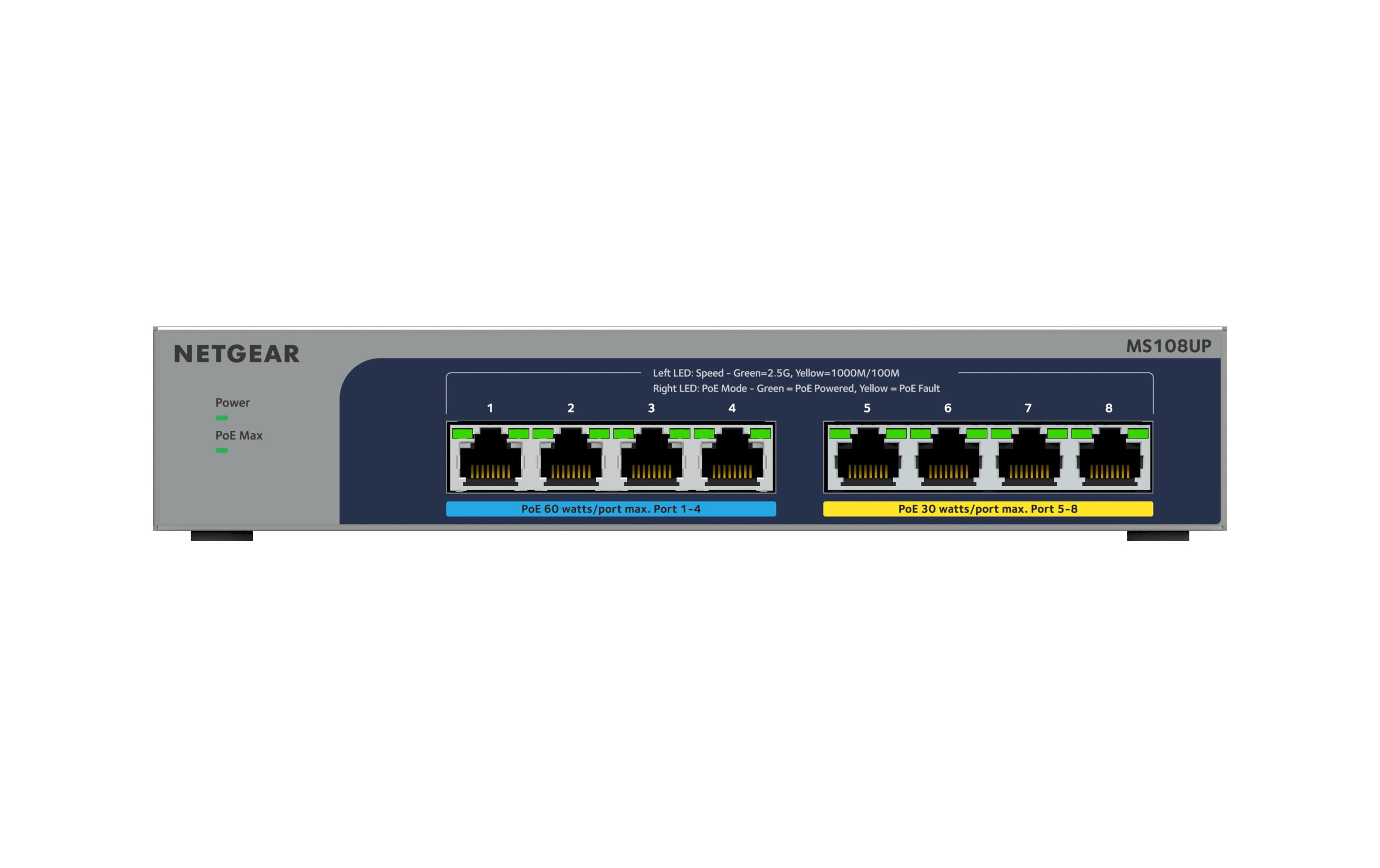 PoE++ Switch MS108UP 8 Port<br>NETGEAR 8-port Ultra60 PoE++ Multi-Gigabit (2.5G) Ethernet Unmanaged Switch