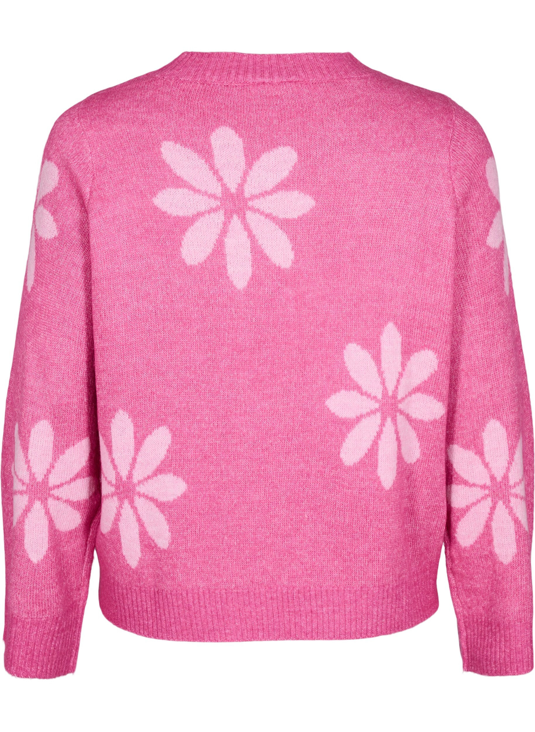 Strikbluse med blomster