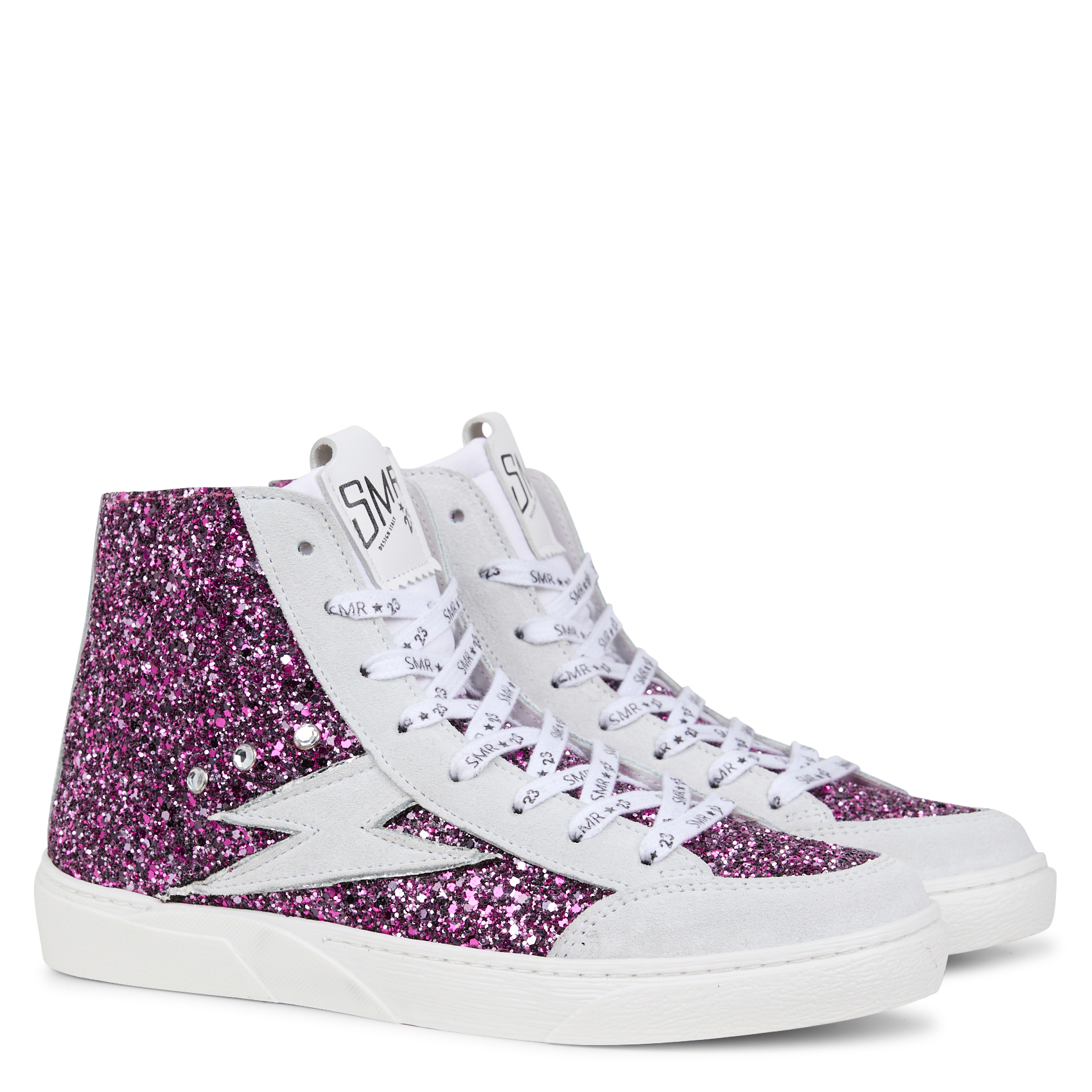 LORIK - Baskets montantes en cuir à paillettes| Rose