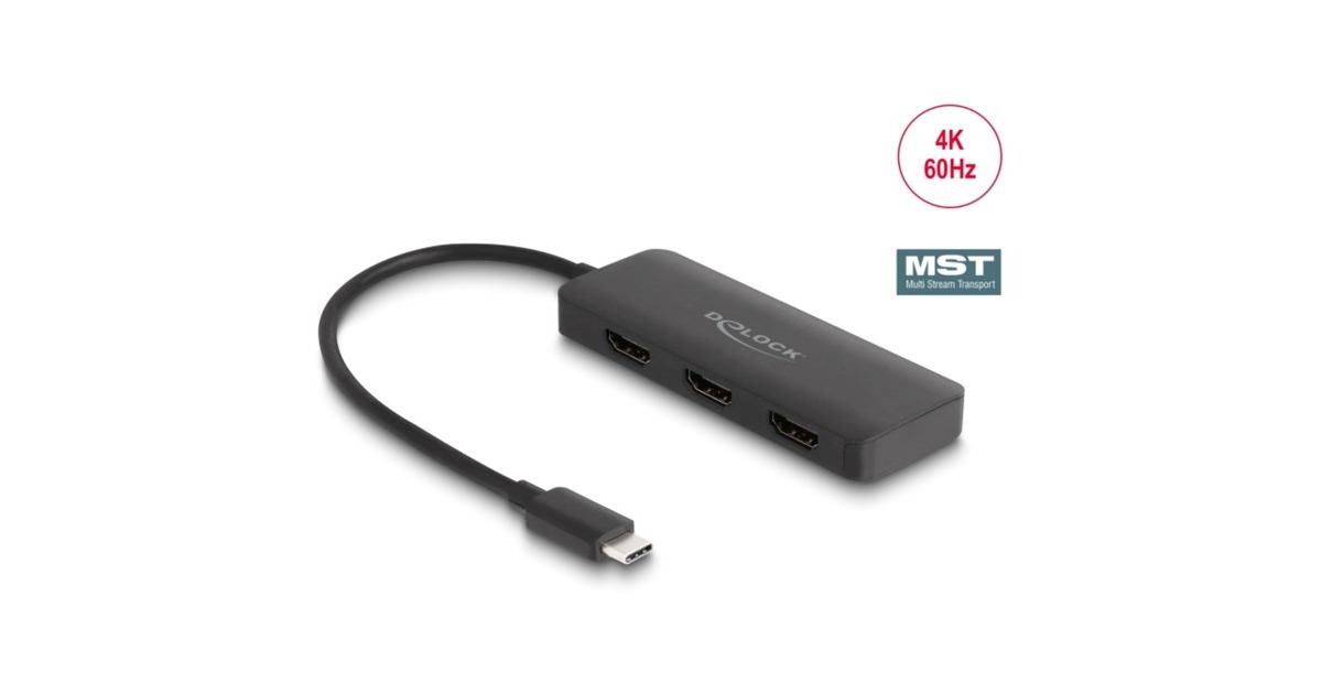 DeLOCKUSB-C > 3x HDMI Splitter MST  (Zwart, 0,15 meter, 4K 60Hz)