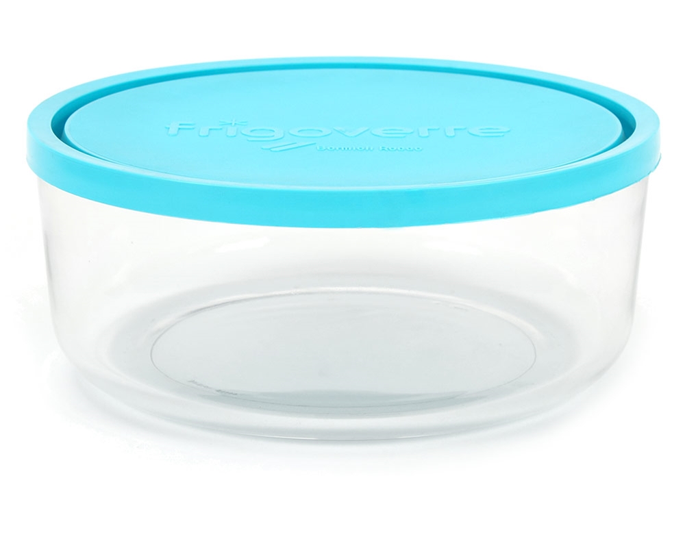 CAIXA HERMÉTICA FRIGOVERRE REDONDA VIDRO COM TAMPA AZUL 23CM