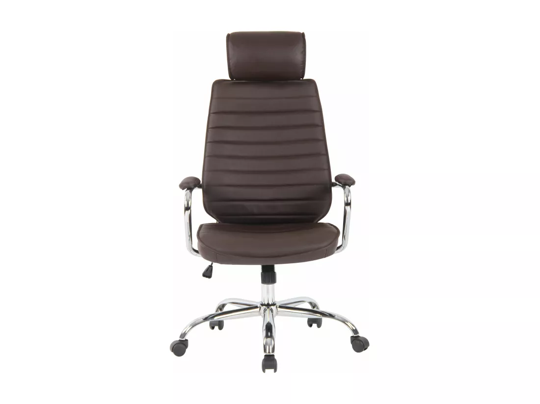 Chaise de bureau - Véritable cuir & Métal chromé - Marron - Rako