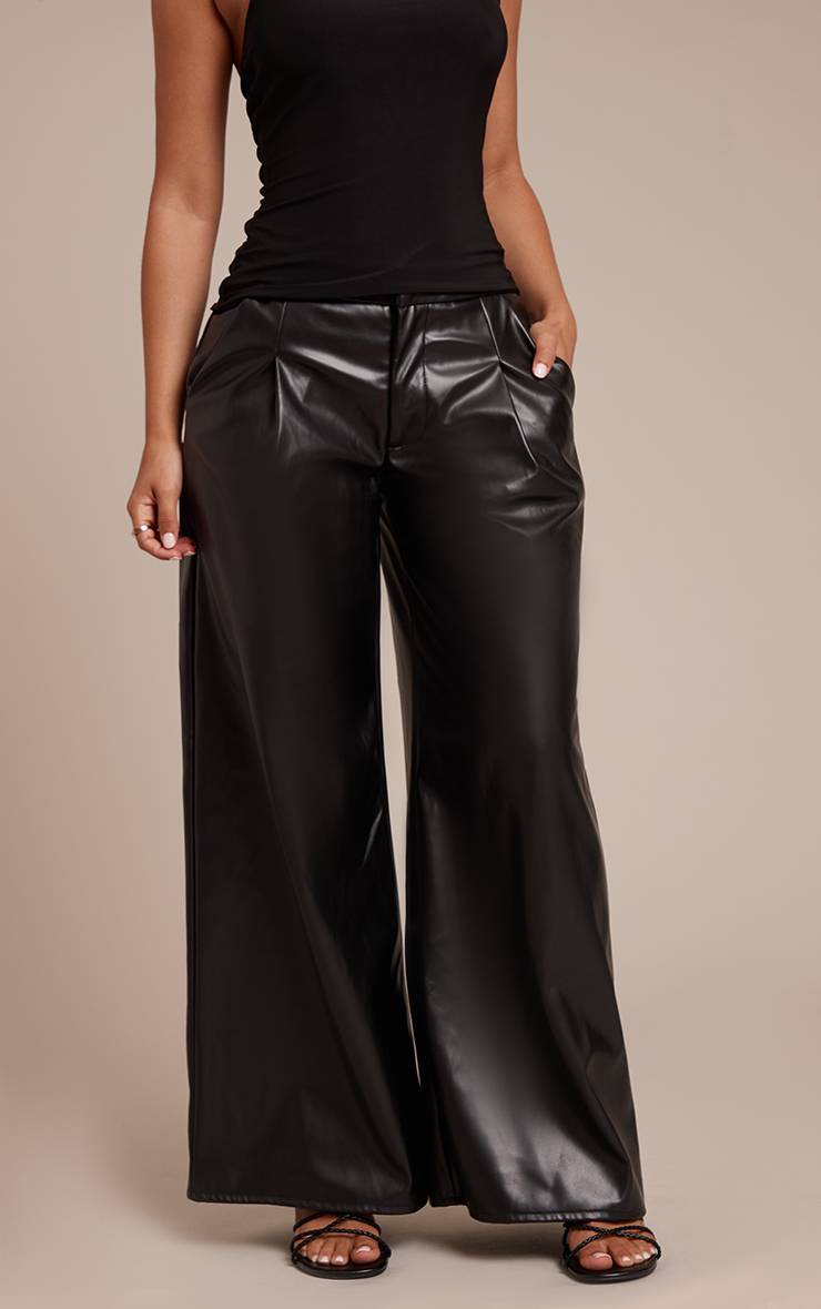 Noir Pantalon En Synthétiquecuir Plissé Petite