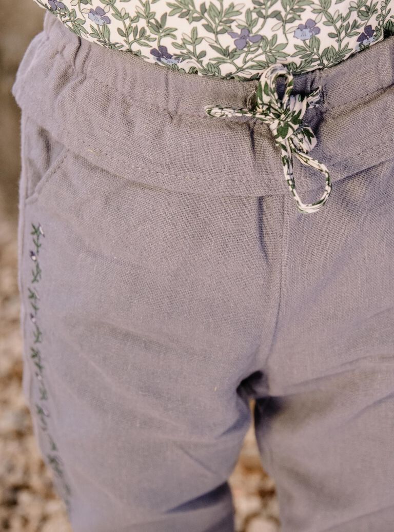 Pantalon bleu en coton lin