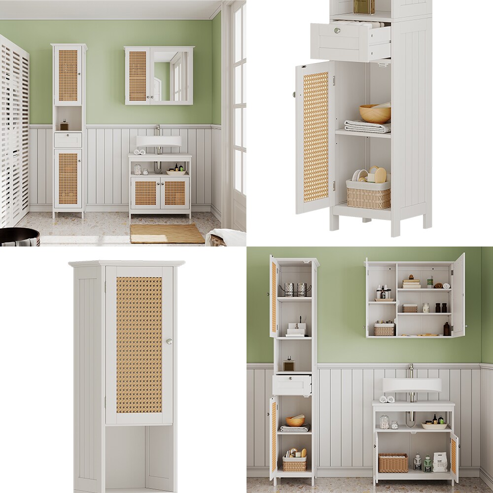 Vicco Hochschrank Rosario 32 x 170 cm, Weiß, 2 Türen, 1 Schublade, Badschrank, modern