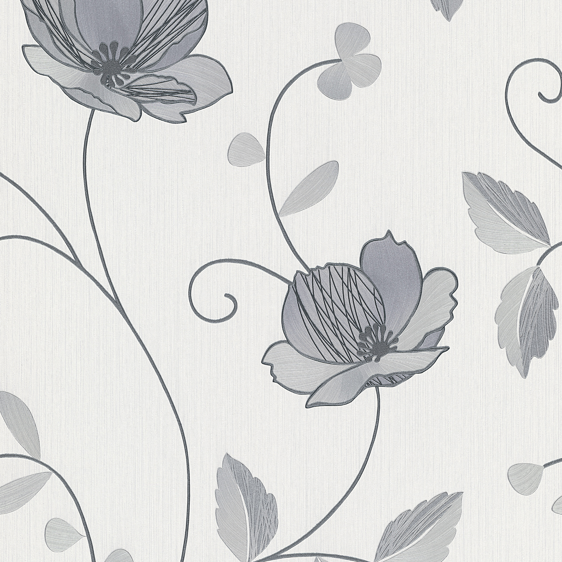Vliestapete - grau - Blumen - 10 Meter