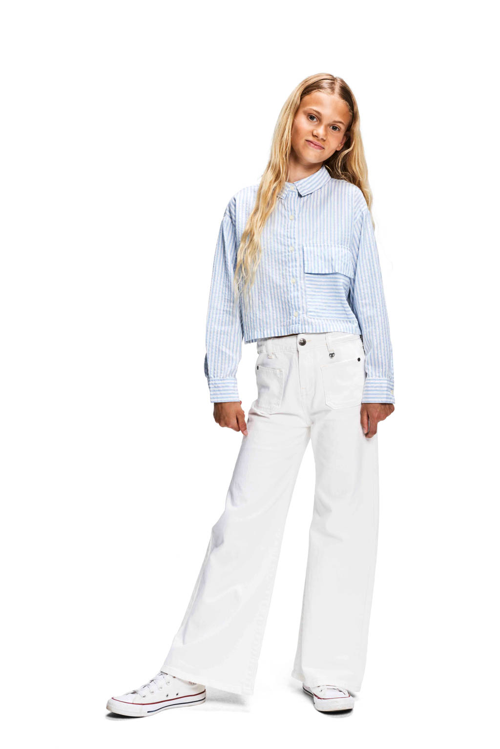 Retour Jeans gestreepte blouse Isla lichtblauw/wit