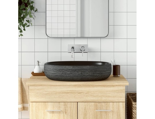 VIDAXL - Vasque à poser gris et noir ovale 59x40x14 cm céramique