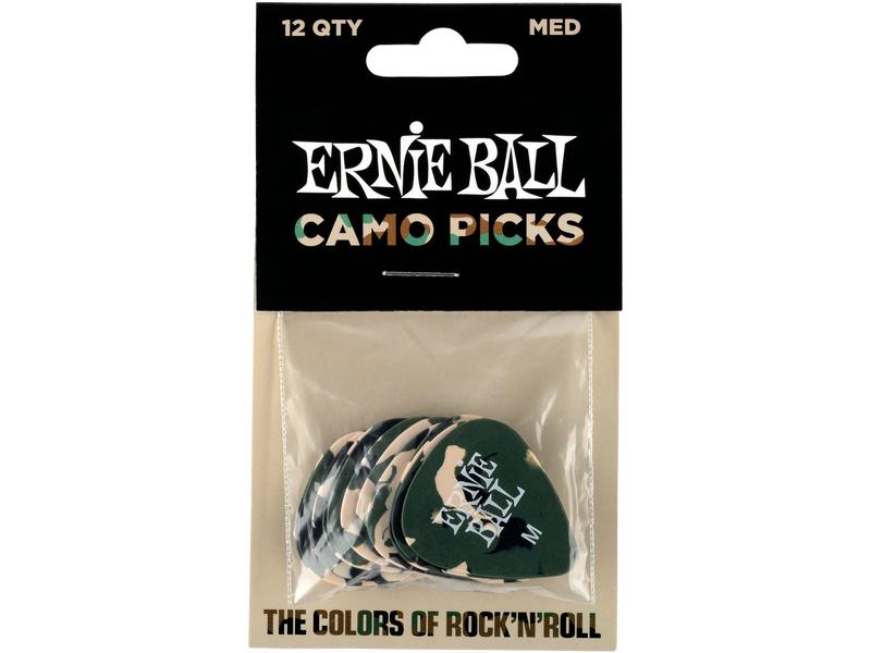 Ernie Ball Camouflage Medium Picks 0.72 mm – 12er Pack Zelluloid-Plektren im Camouflage-Look