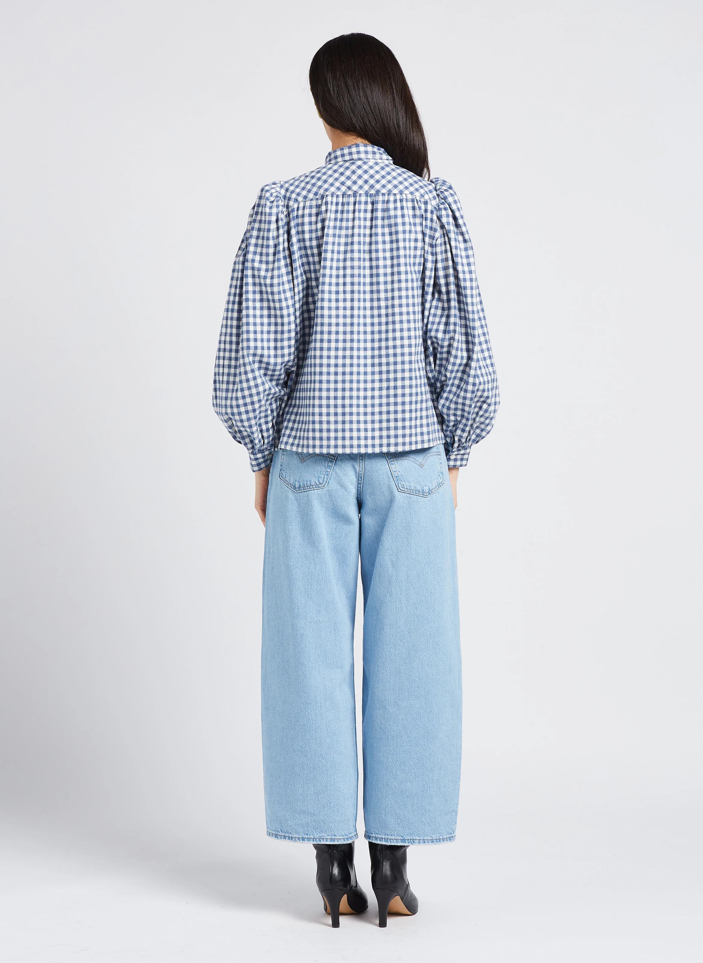 PIA - Chemise droite imprimé col mao en coton | Bleu