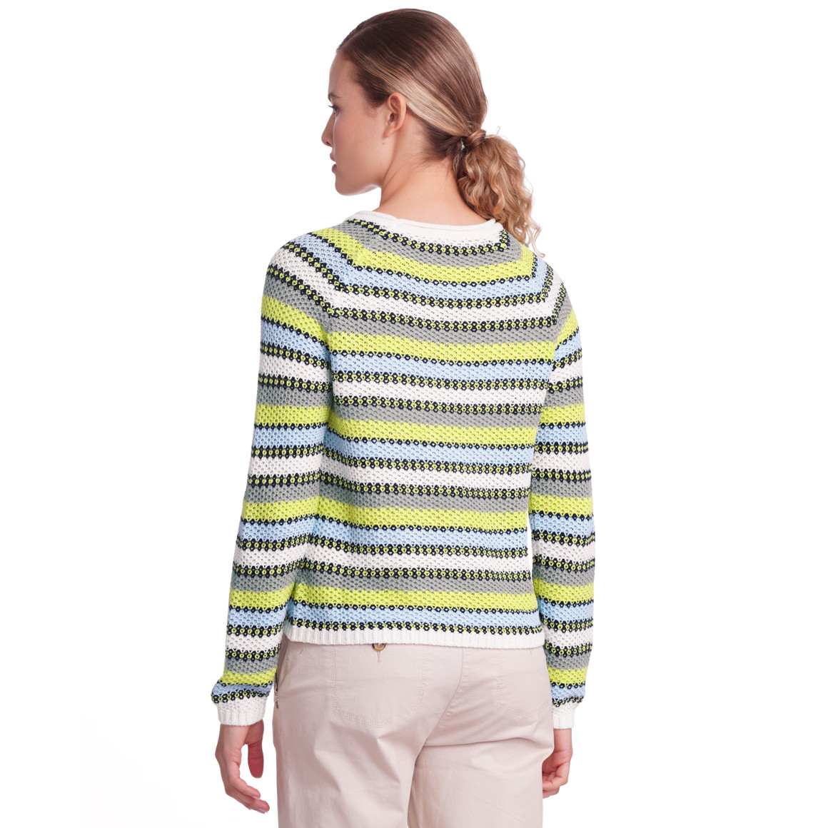Gina Damen Pullover mit Streifen hellgrün / hellblau / cremeweiss