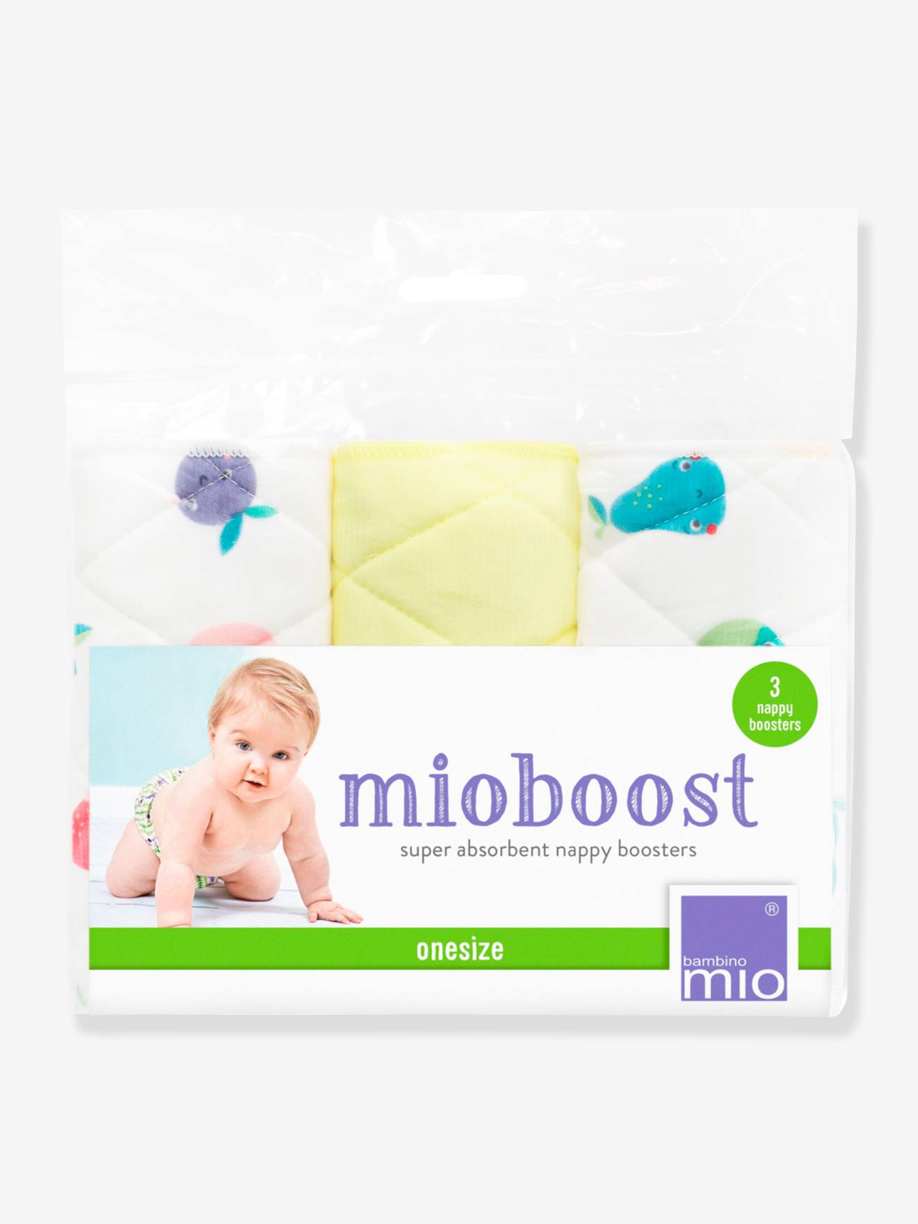 Mioboost, absorvente para fraldas reutilizáveis (x3) BAMBINO MIO tamanho médio branco liso com estampas