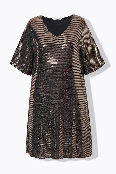 Kleid, A-Linie, Pailletten-Optik, 3/4-Ärmel