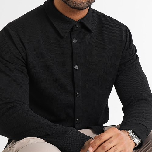 Chemise Manches Longues Texturé Waffle 0571 Noir