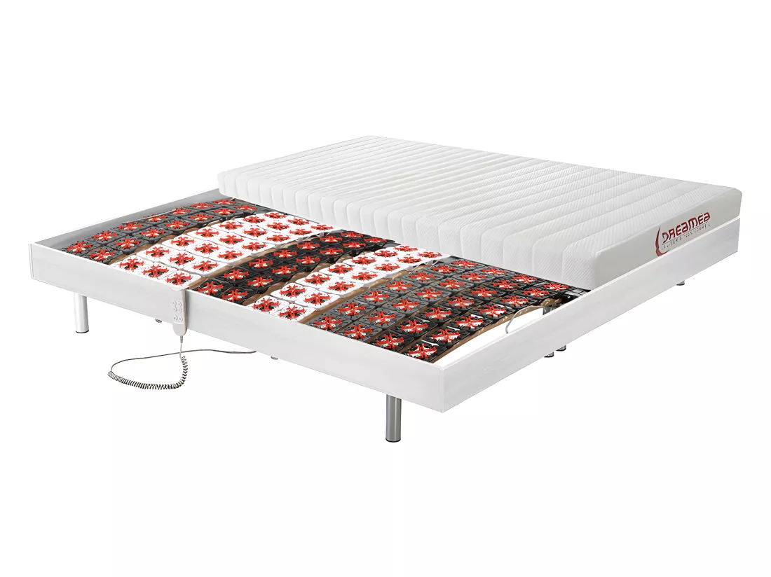 Lit électrique de relaxation tout plots + matelas accueil latex - 2 x 80 x 200 cm - Blanc - ETHER de YSMÉE