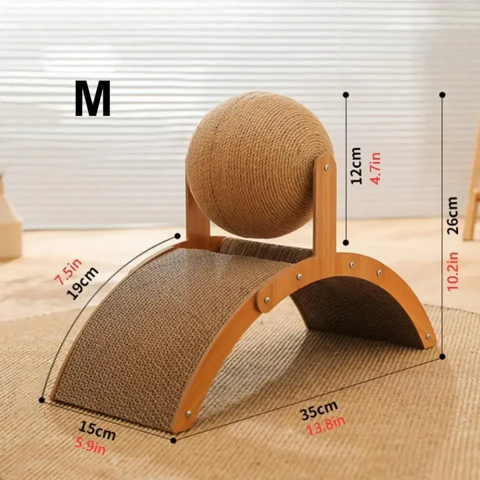 Sisal Rope Ball Wooden Cat Scratcher Scraper |  Pet-Friendly 2 In 1 Wear-Resistant Scratching Board Pad Furniture